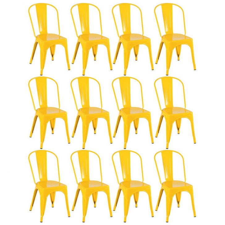 Kit 12 cadeiras Iron Tolix design indutrial jantar cozinha Amarelo