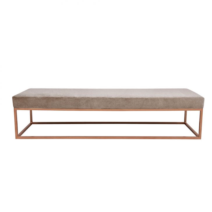 Banco | Banqueta 3 Lugares Giulia Veludo Bege e Dourado 180 cm