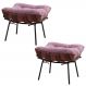 Kit 2 Puffs Decorativos Sala de Estar Abel Base de Madeira Preto Suede Rosa G41 - Gran Belo