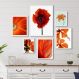 Kit 6 Quadros Decorativos Alaranjados- Flores - com vidro