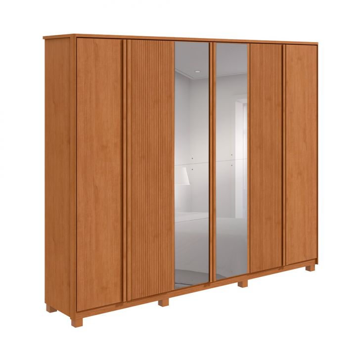 Image of Guarda-roupa Casal Com Espelho Casal Ollie Com Pés 6 Portas 6 Gavetas Amêndoa PLA-MO895CL38FJTMOB