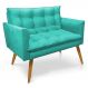 Namoradeira 2 Lugares Olivia Suede Azul Turquesa Pés Palito Castanho - Pallazio