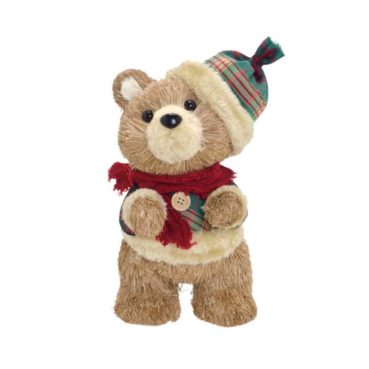 Enfeite Natalino Espressione Urso Xadrez e Marrom 24 cm