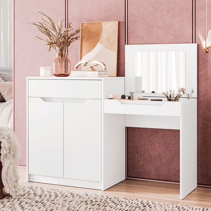 Penteadeira com Espelho Trend 2 Portas 1 Gaveta Branca