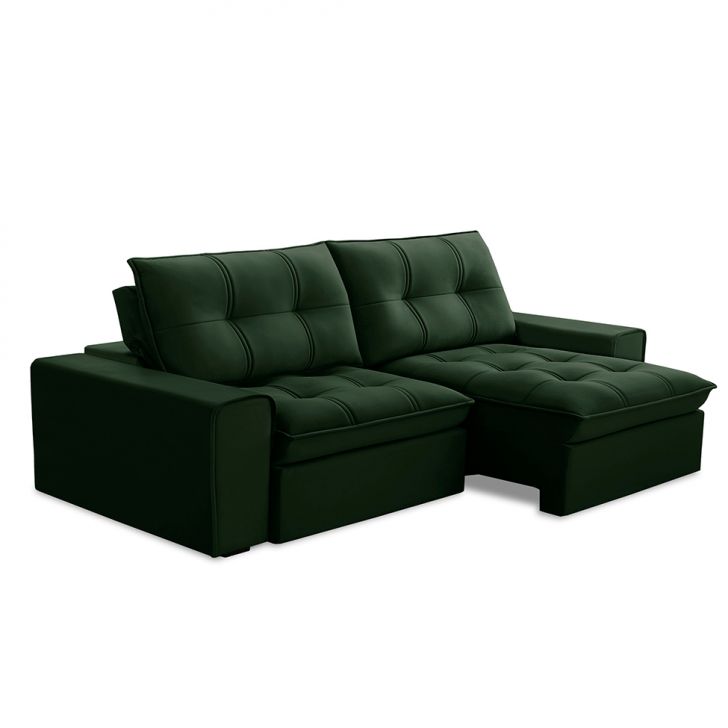 Sofá 3 Lugares Retrátil E Reclinável Argos Veludo Verde