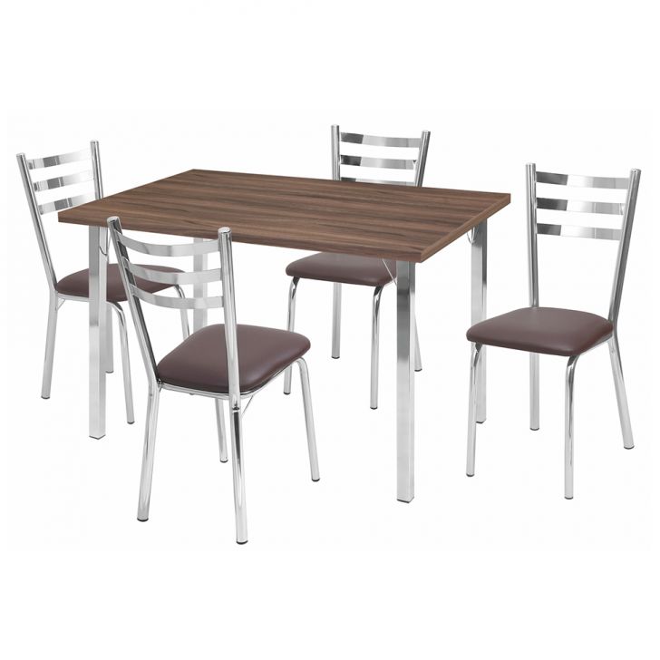 Conjunto De Mesa De Jantar Com 4 Cadeiras Ana Maria Marrom E Cromado