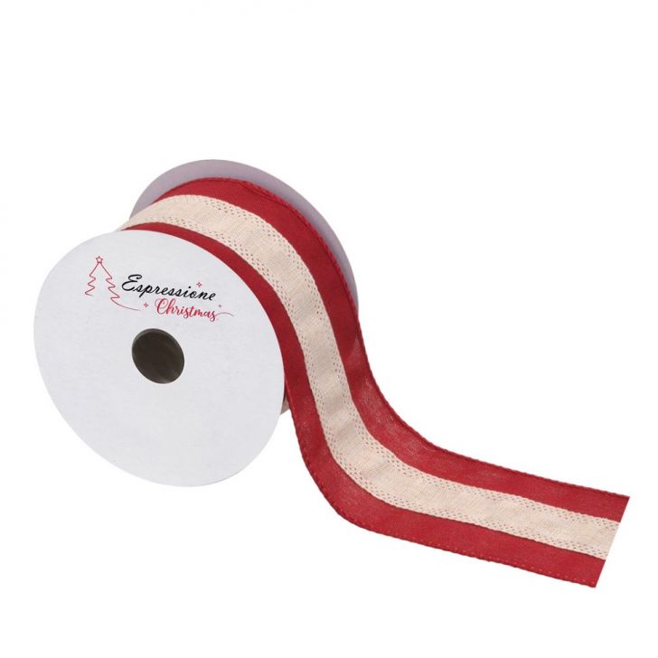 Fita Natalina Espressione Listrada Palha e Vermelha