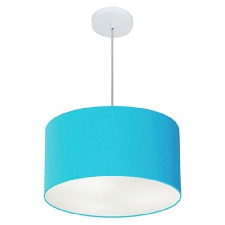 Pendente Cilíndrico Md-4099 Cúpula em Tecido 40x25cm Azul Turquesa - Bivolt