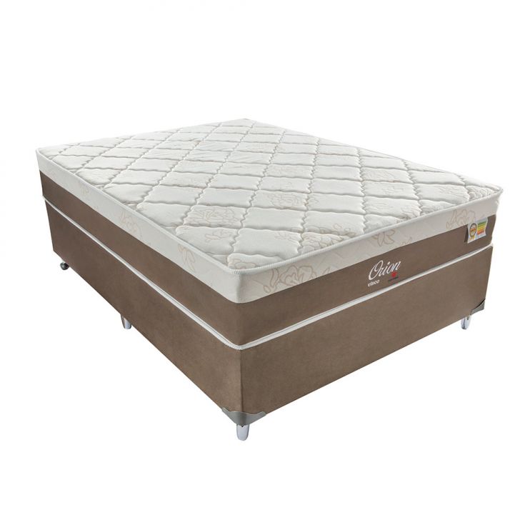 Cama Box Casal Orion Com Colchão Casal Molas Ensacadas Marrom E Bege