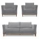 Kit 2 Poltronas e Sofá Living 2 Lugares 1,90m Vega Linho Grafite Pés Castanho - Pallazio