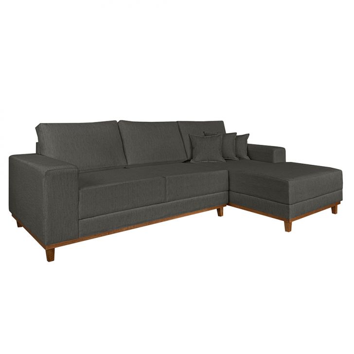 Image of Sofá 4 Lugares Mônaco Com Chaise Direito Linho Cinza PLA-LE480UP38TDTMOB