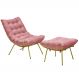 Conjunto Decorativo Poltrona e Puff Abel Base de Ferro Dourada Suede Rosa G41 - Gran Belo