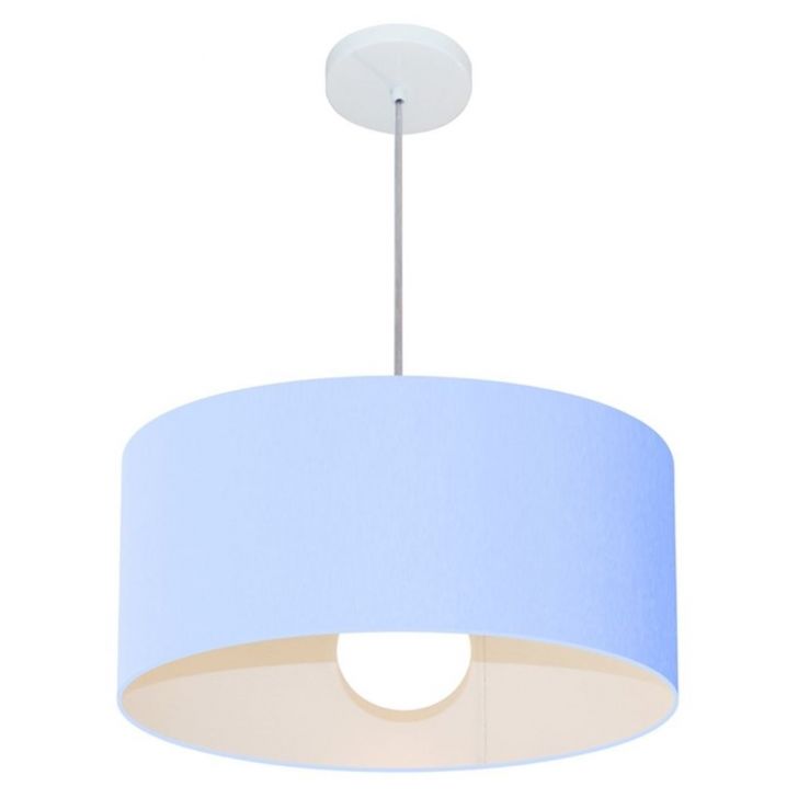 Pendente Cilíndrico 4052 Cúpula em Tecido 50x21cm Azul Bebê - Bivolt