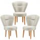 Conjunto 3 Poltronas Estofadas para Sala de Jantar Cozinha Recepção Pés de Madeira Tecido Veludo
