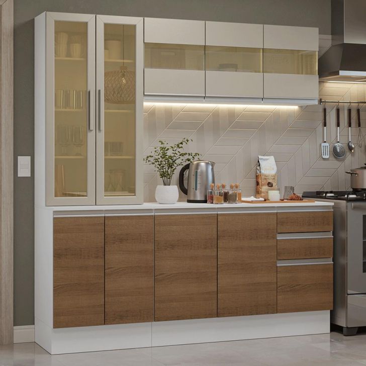 Armário de Cozinha Compacta 100% MDF 180 cm Branco/Rustic/Crema Smart Madesa 03