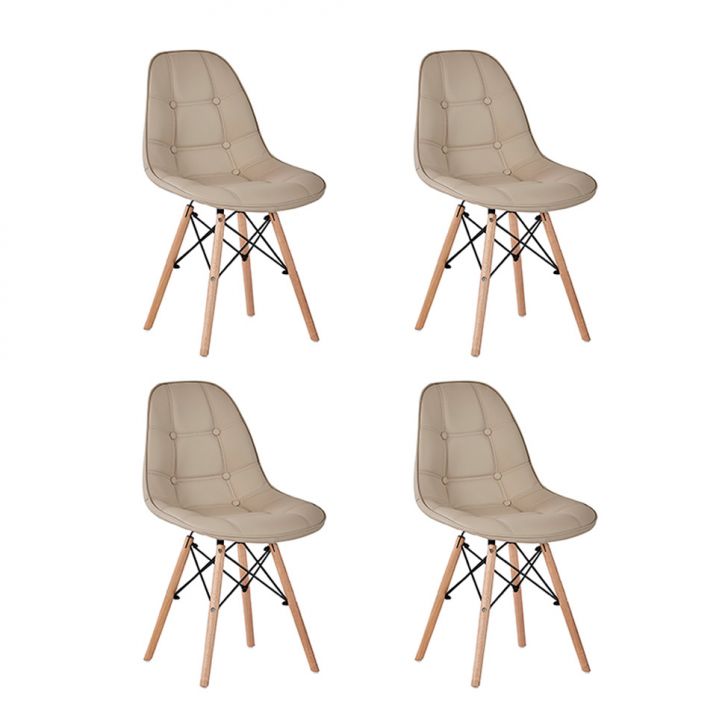 Conjunto Com 4 Cadeiras Eames Eiffel Botonê Fendi Bege