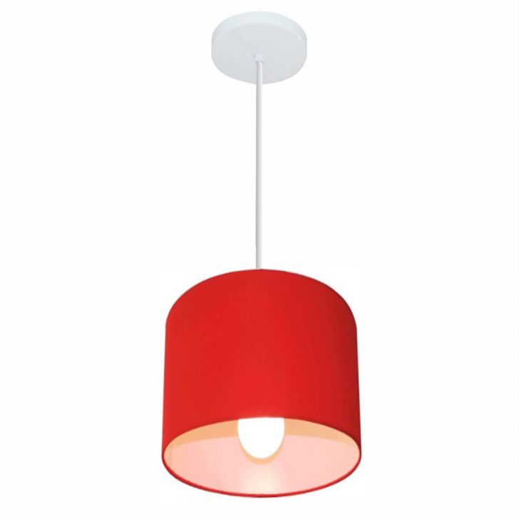 Pendente Cilíndrico Md-4046 Cúpula em Tecido 18x18cm Vermelho - Bivolt