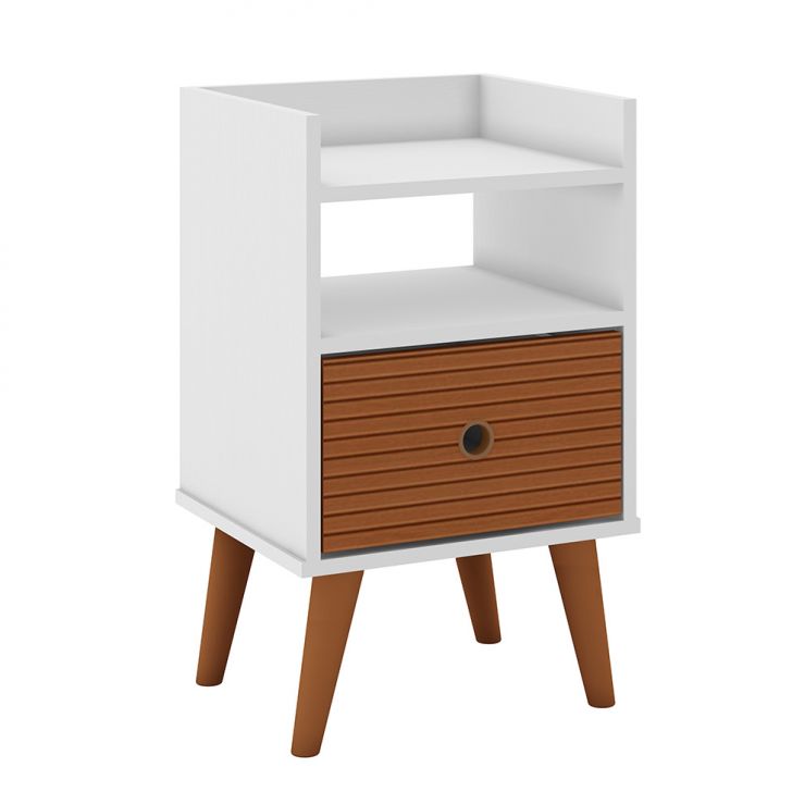 Mesa De Cabeceira Cristina 1 Gaveta Branca E Elmo