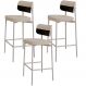 Kit 03 Banquetas Alta Bar Cozinha Sala De Jantar Aço Branco Kaira C01 Linho Areia Courino Preto - Lyam Decor
