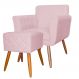 Combo Poltrona mais Puff Isabela em Tressê Pés Palito Suede Rosa Bebê