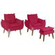 Kit 02 Poltrona Decorativa e Puff Opala Vermelho com fibra de silicone e pés quadrado SMF DECOR