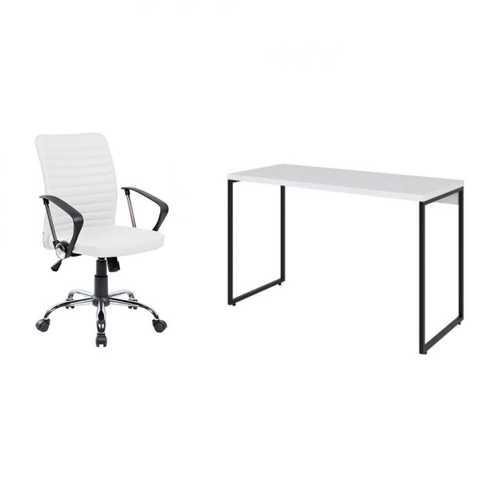 Conjunto de Mesa Studio 120 cm com Cadeira de Escritório Diretor Giratória Oslo Branca