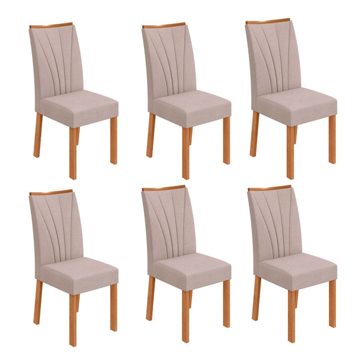 Conjunto com 6 Cadeiras Apogeu Bouclé Bege e Amêndoa