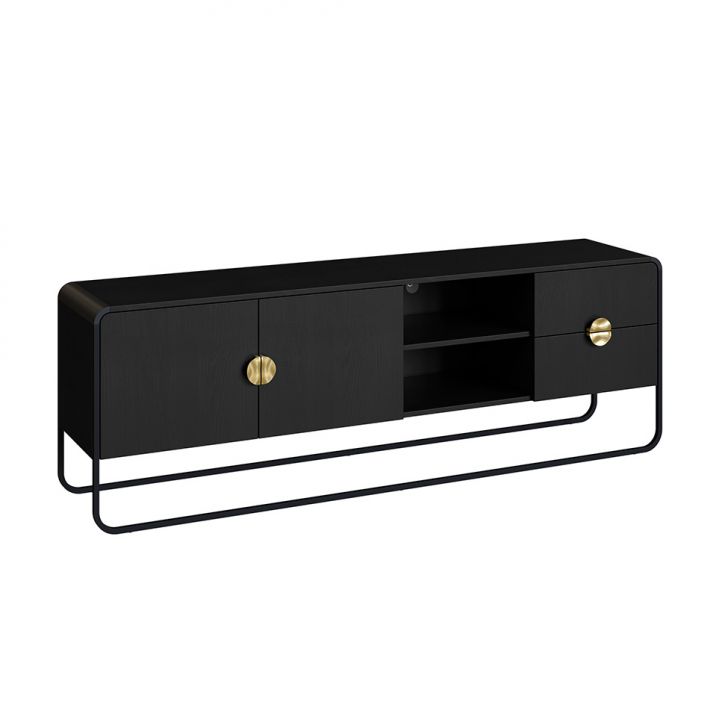 Rack Luna 2 Portas 2 Gavetas Preto e Dourado