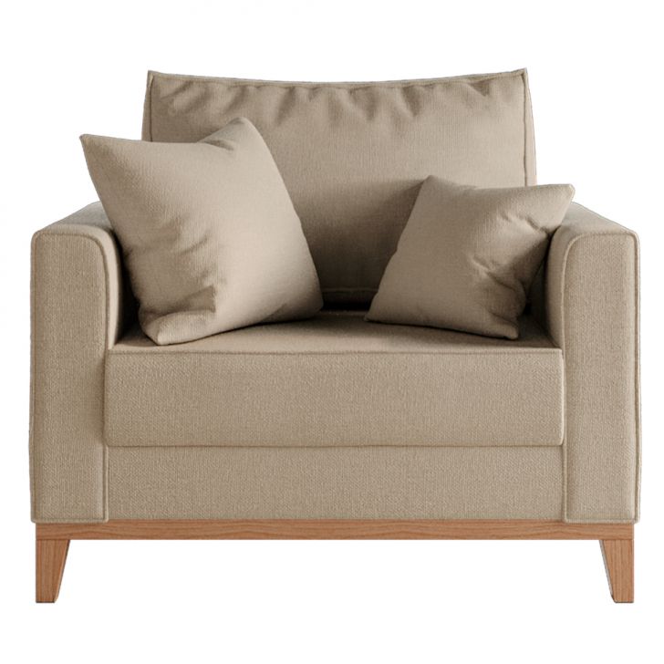 Poltrona Beny Pés E Base Em Madeira Linho Cotton Bege