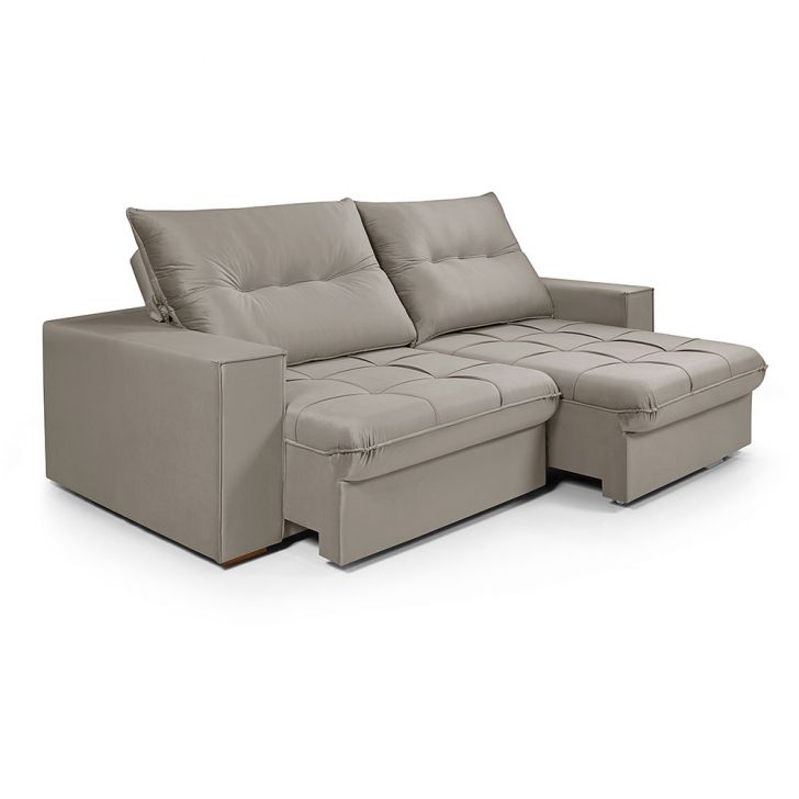 Image of Sofá 4 Lugares Retrátil E Reclinavél Cancun Veludo Capuccino 250 Cm PLA-MO895UP28IEPMOB