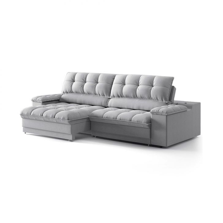 Image of Sofá 3 Lugares Retrátil E Reclinável Helen Com Usb E Porta-copos Linho Prata 210 Cm PLA-MO895UP28LNFMOB