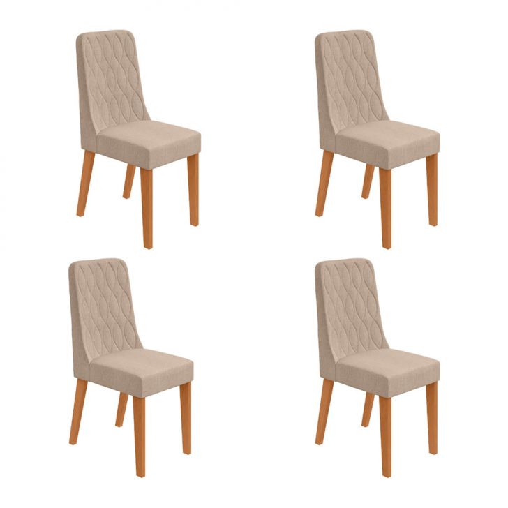 Conjunto com 4 Cadeiras Luar Linho Bege e Amêndoa