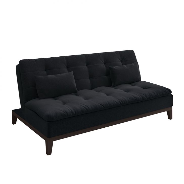 Sofá-Cama Casal 3 Lugares Premium Suede Pés de Madeira Preto