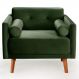 Poltrona Decorativa Luma Veludo Verde com Pés em Madeira