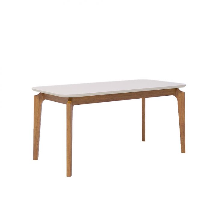 Mesa de Jantar Retangular com Tampo de Vidro Off White Ficus Cinamomo 160 cm