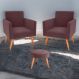 Conjunto Poltronas e Puff Anari Veludo Rosê