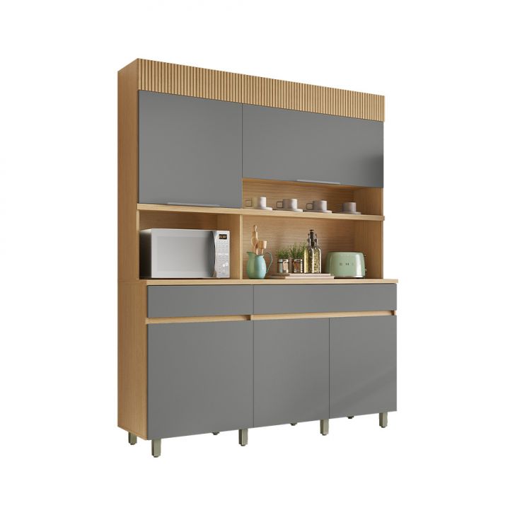 Cozinha Compacta Realeza 100% MDF 5 Portas 2 Gavetas Carvalho e Titânio