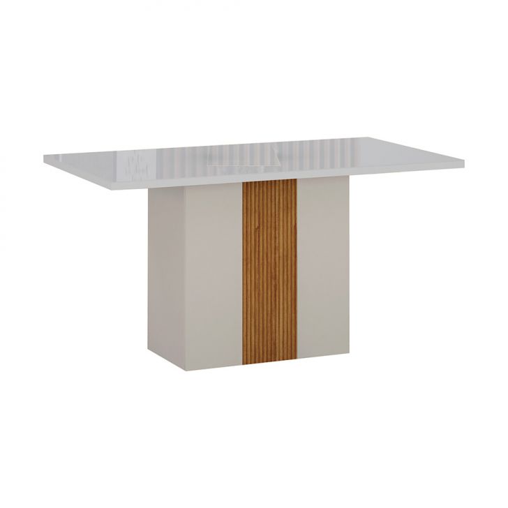 Mesa de Jantar Retangular com Tampo de Vidro Doha 100% MDF Off White e Amadeirado 120 cm