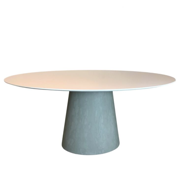 Mesa De Jantar Cone Oval 160x90 Cm Base Cimento Queimado Tampo Laqueado Branco