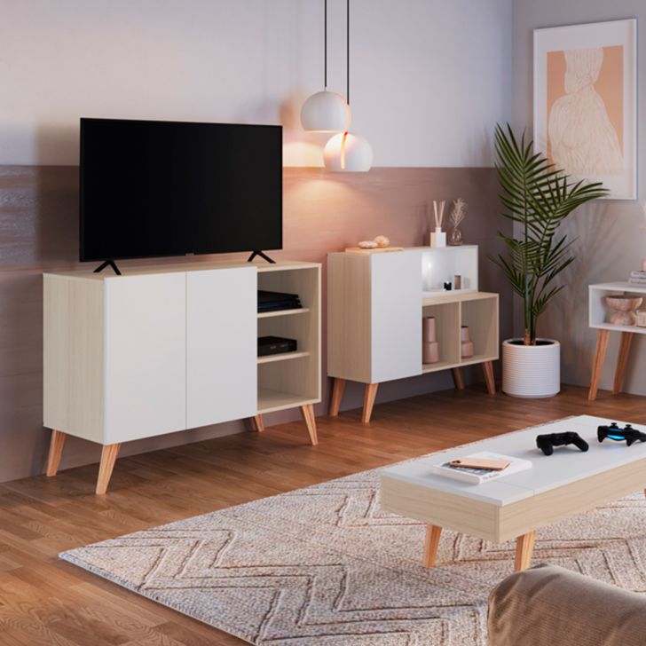 Rack Leaves Nature e Branco 104 cm