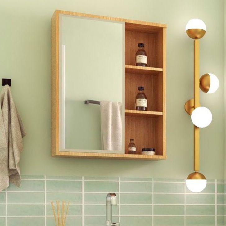 Armário de Banheiro com Espelho Eduarda 1 PT Mel e Arenas