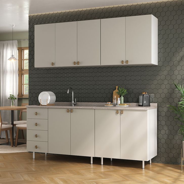Cozinha Compacta Maranello 100% MDF 9 PT 4 GV Bege