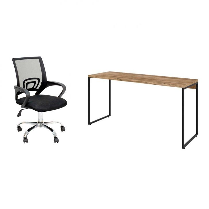 Conjunto de Mesa Studio Carvalho 150 cm com Cadeira de Escritório Secretária Giratória Javix Preta
