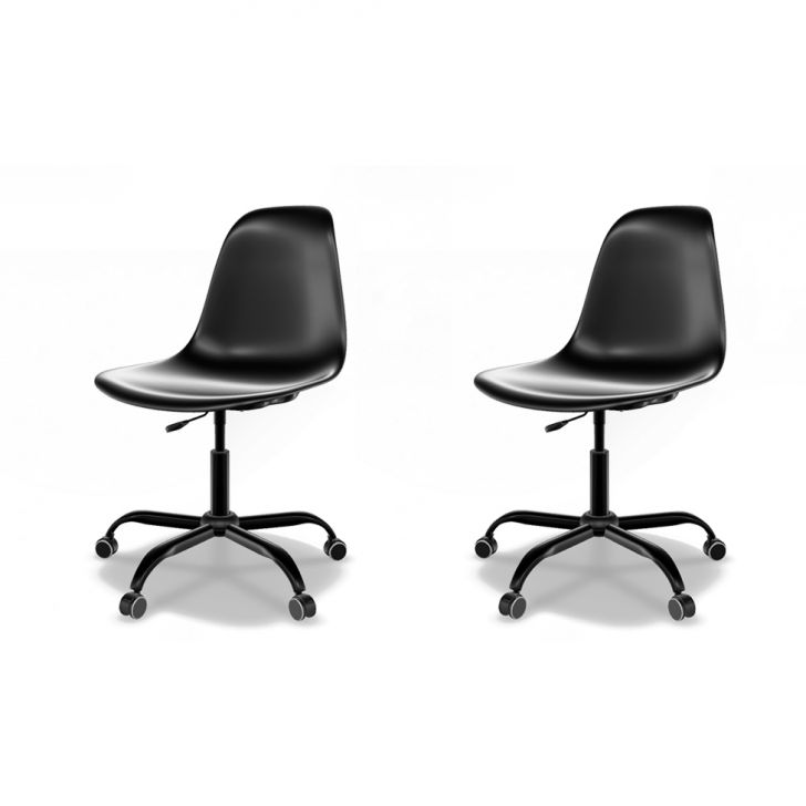 Conjunto com 2 Cadeiras de Escritório Secretária Eames Office Preto