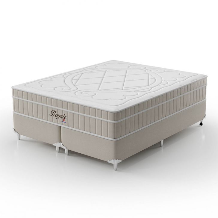 Image of Cama Box King Royale Com Colchão King Molas Ensacadas Bege E Branca PLA-MO489BE28MNJMOB