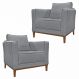 Kit 2 Poltronas Decorativas Pés em Madeira Tarantino Linho Cinza G63 - Gran Belo