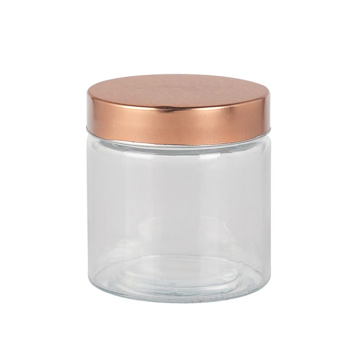 Pote De Vidro Com Tampa Em Metal Kylie Transparente E Cobre