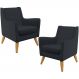 Kit 02 Poltronas Decorativas com Pés de Madeira Taroba D02 Linho Chumbo D-465 - Lyam Decor
