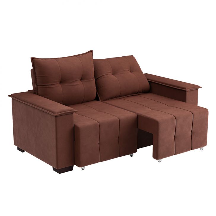 Sofá 3 Lugares Retrátil E Reclinável Slim Suede Marrom
