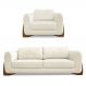 Kit Poltrona e Sofá Living 2 Lugares 1,60m Lottus Linho Natural Pés Castanho - Pallazio